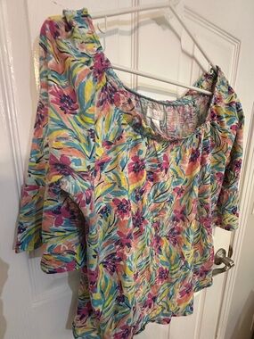 💞 Colorful Floral Off-Shoulder Women’s Top 🩵